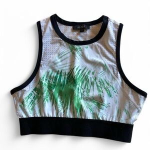 ALALA Tropical Palm Print Racerback Longline Sports Bra / Crop Top, Size S,